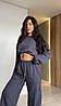 Графітовий стильний жіночий повсякденний костюм-двійка тринитка петля: Штани палаццо і Худі оверсайз, фото 7