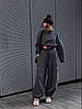 Графітовий стильний жіночий повсякденний костюм-двійка тринитка петля: Штани палаццо і Худі оверсайз, фото 10