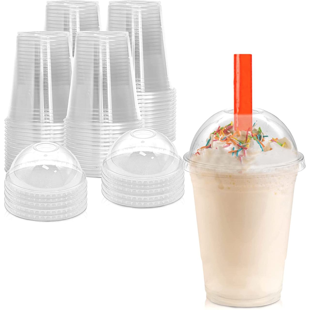 Пластиковий купольний стакан з кришкою 420 мл 25 шт стакан одноразовий для коктейлів, лимонаду та фрешу, фото 1