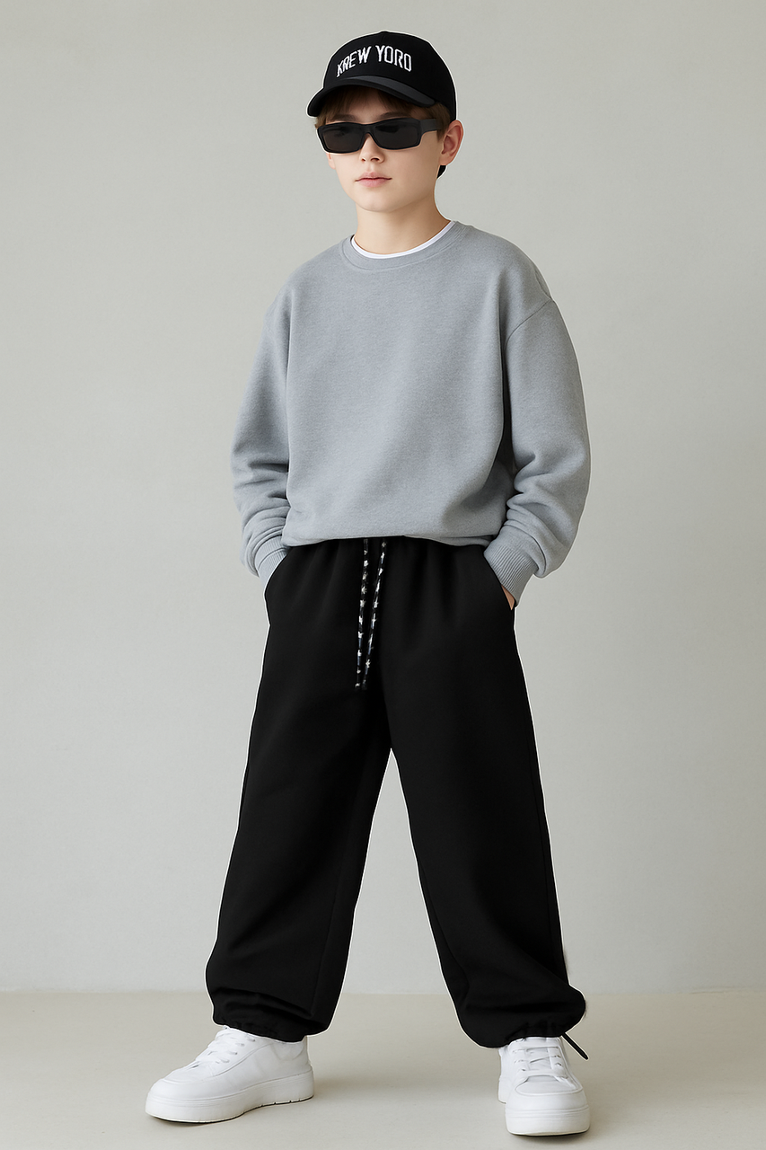 Штани спортивні K.D.B.B. широкі баггі для хлопчика 10-17 років, бавовна, з куліскою внизу,Чорний, 146, фото 1