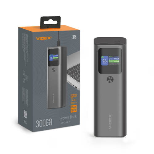 30000mAh Power bank VIDEX VPB-316 PD140W +Display Grey (10шт/ящ), фото 1