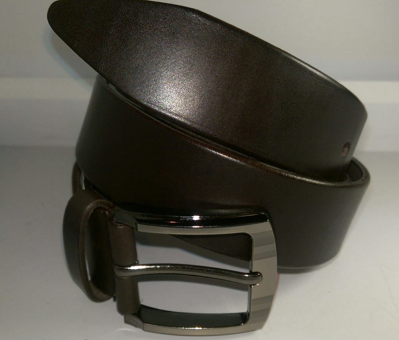 Ремінь чоловічий якочий 3,5 см гладкий темно-коричневий, фото 1