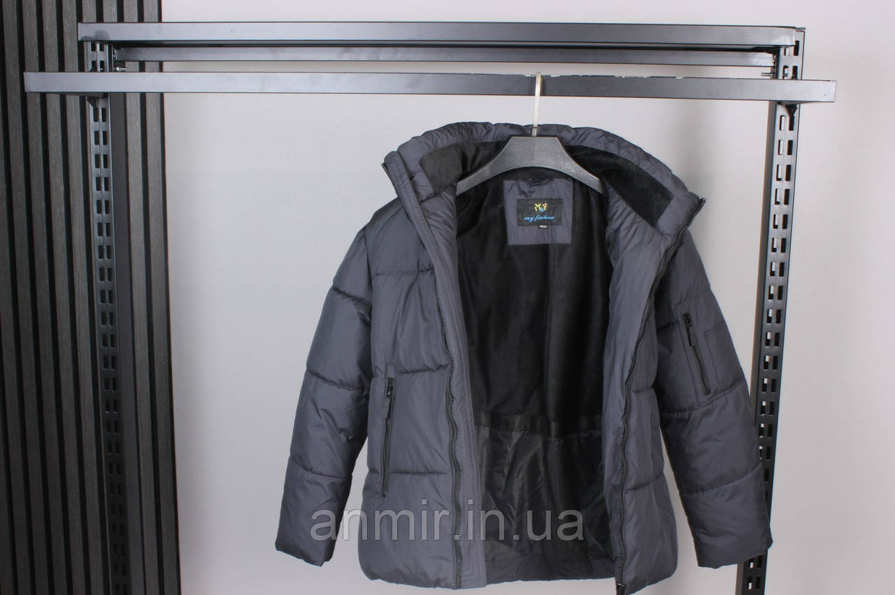 Куртка зимовий юніор стьобана з капюшоном для хлопчика 10-14 років, колір синій