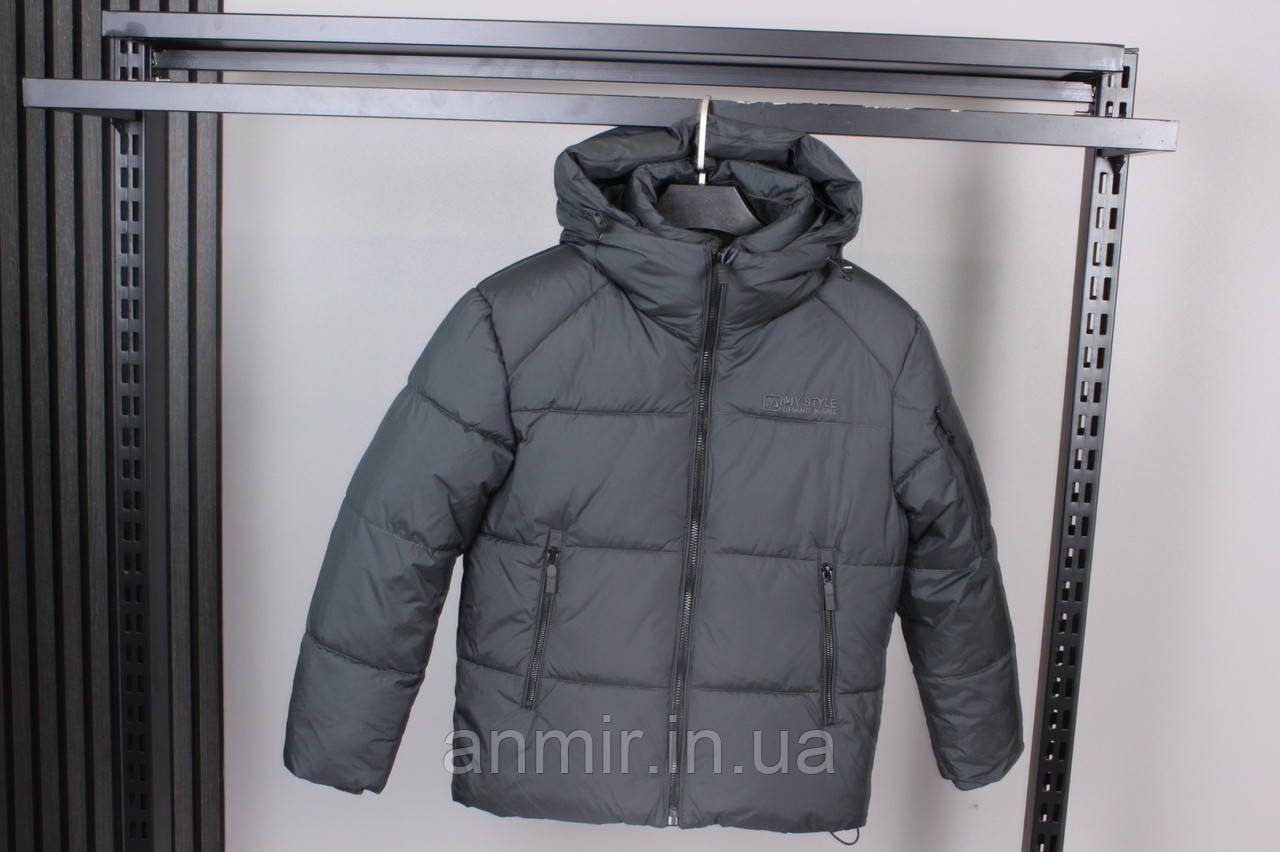 Куртка зимовий юніор стьобана з капюшоном для хлопчика 10-14 років, колір сірий