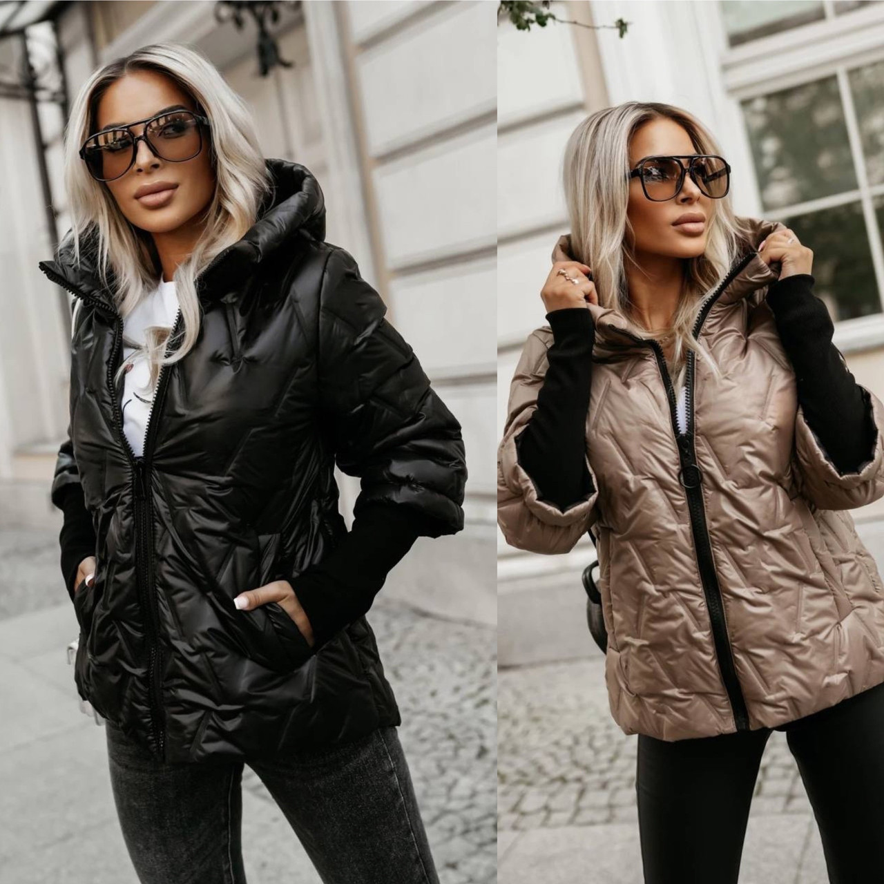 Жіноча осіння куртка демісезонна 42-44, 46-48, 50-52 Мокко, Чорний - фото 1 - id-p2757939803