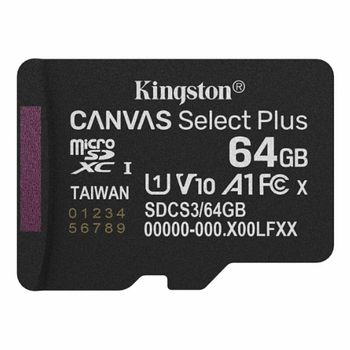 Карта пам'яті microSDXC (UHS-1) Kingston Canvas Select Plus Gen3 64Gb class 10 А1 (R-100MB/s) (adapter SD)