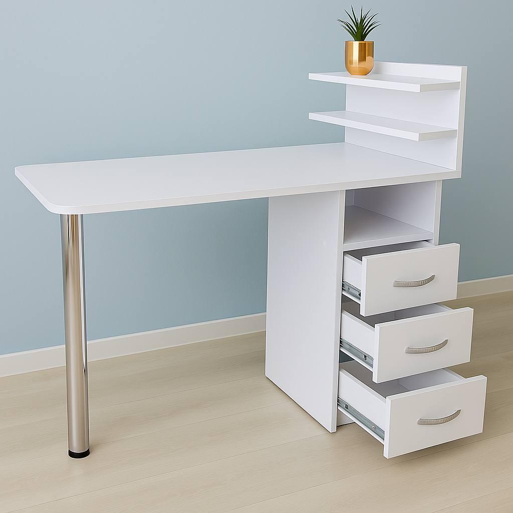 Манікюрний стіл Стандарт з полицями і шухлядками (пряма стільниця )