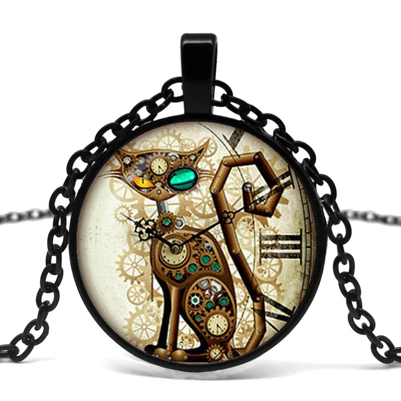 Кулон кішка підвіска з котом кіт зі стімпанк-годинником, фото 1