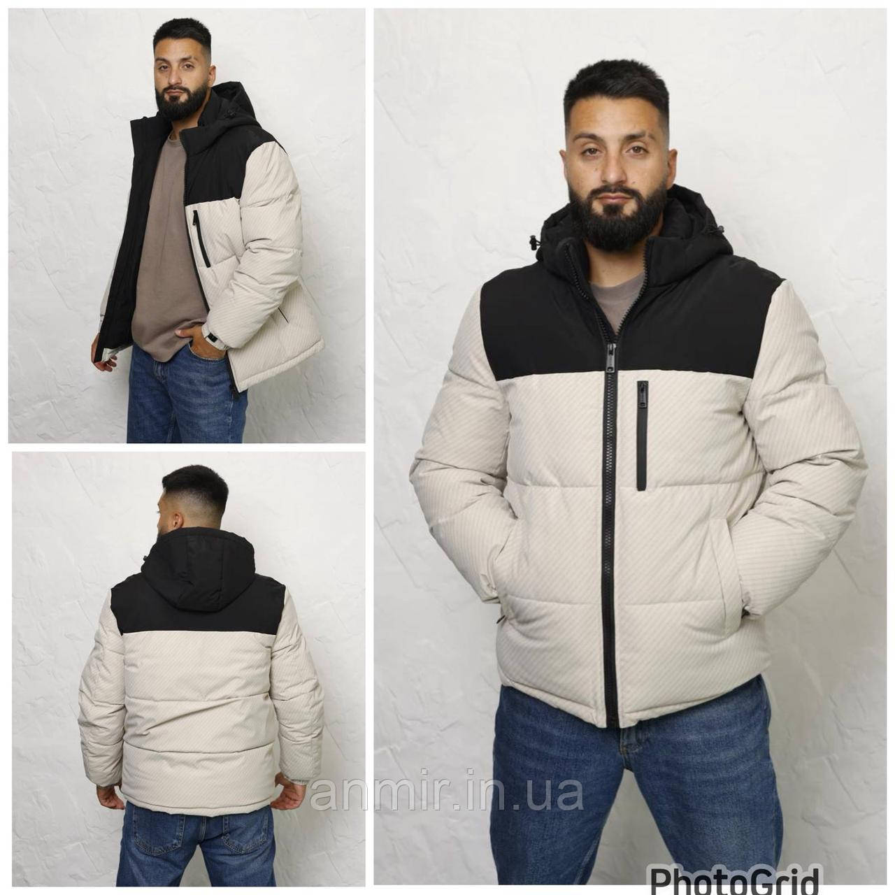 Чоловіча зимова куртка пряма стьобана з капюшоном BIHOR норма 46-56, колір чорний