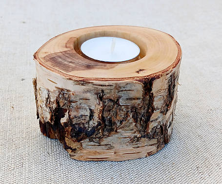 Свічник березовий ручної роботи, (з осколком усередині), фото 1