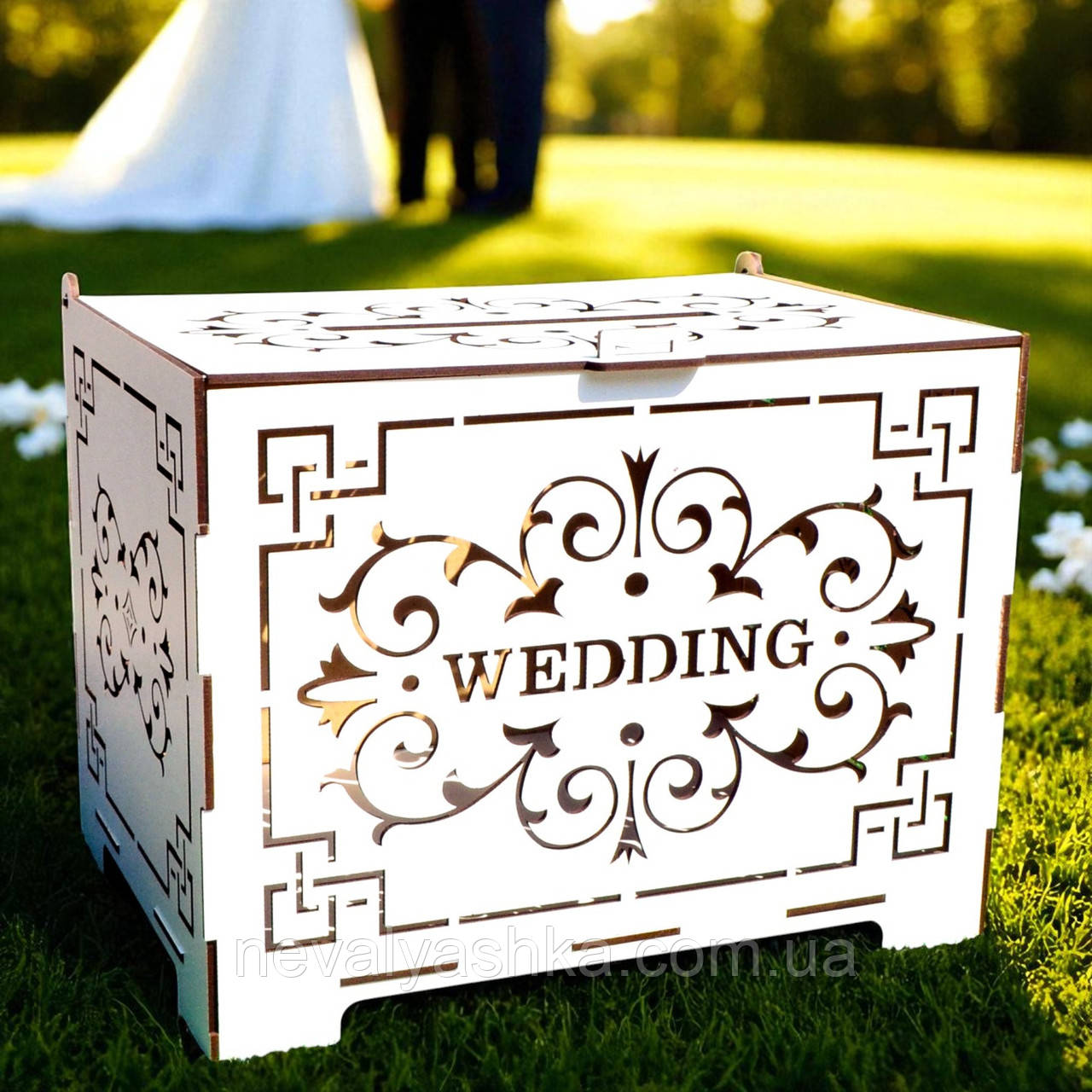 Дерев'яна Коробка на Весілля 29х22х20 см Весільна Скарбниця Коробочка для Грошей Скриня Скарбничка Біла Веддінг Wedding