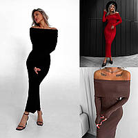 Довге плаття жіноче з відкритими плечима рубчик 42-44 46-48