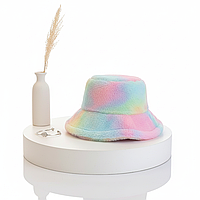 Панама хутряна жіноча різнокольорова, капелюх зимовий пухнастий для прогулянок