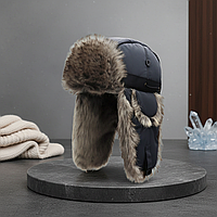 Шапка-ушанка з хутром чорна для чоловіків, зимова шапка для холодної погоди