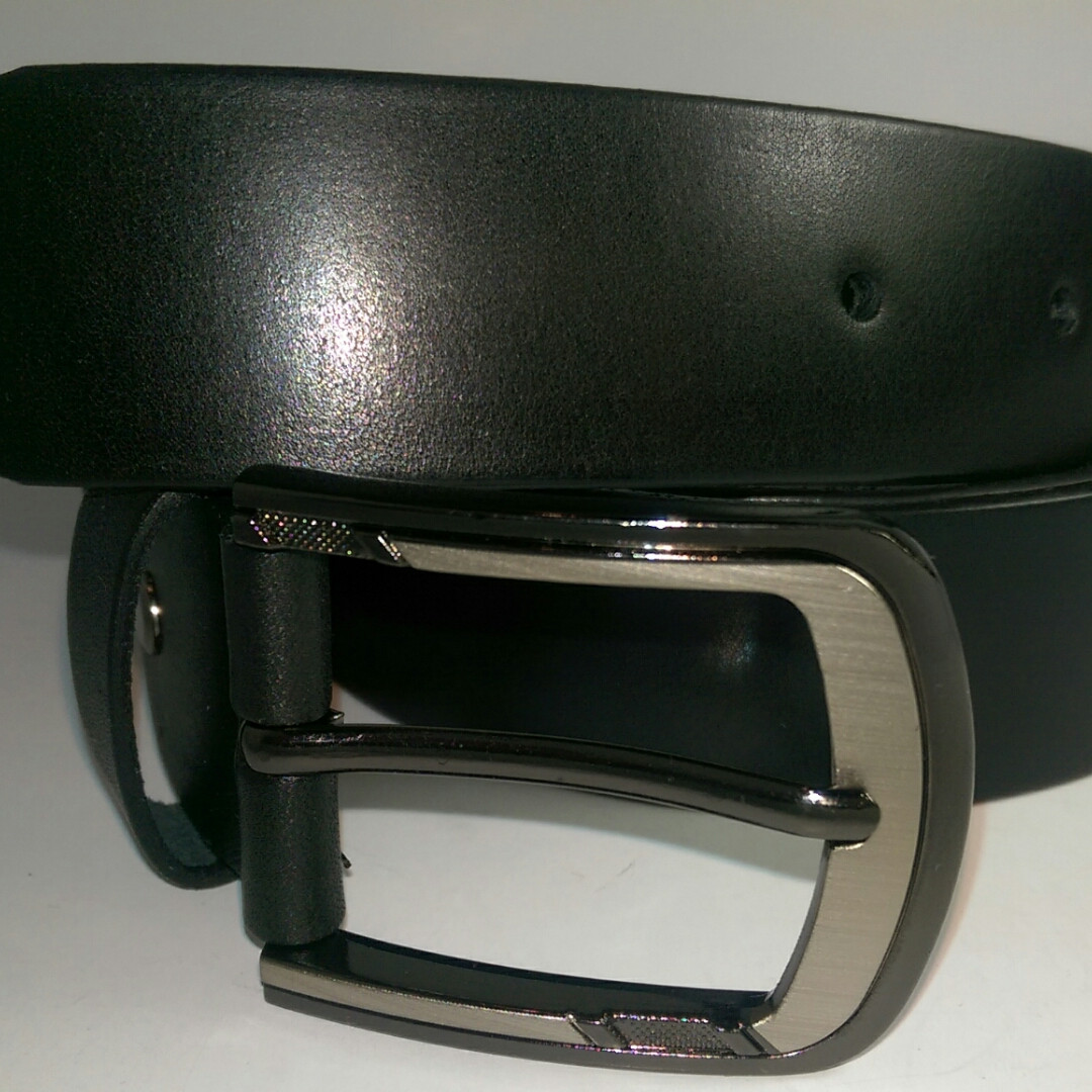 Ремінь чоловічий шкіряний гладкий офіцерський якісний чорний 3,5 см міцний, фото 1