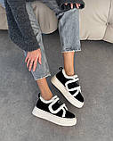 Натуральна замша /зимові кросівки на липучці чорно-білі, фото 2