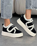 Натуральна замша /зимові кросівки на липучці чорно-білі, фото 4