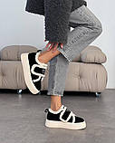 Натуральна замша /зимові кросівки на липучці чорно-білі, фото 5
