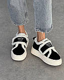 Натуральна замша /зимові кросівки на липучці чорно-білі, фото 7