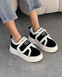 Натуральна замша /зимові кросівки на липучці чорно-білі, фото 8