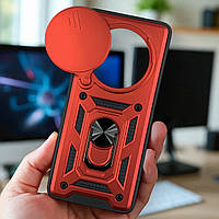 Протиударний чохол на Xiaomi Redmi 14C зі шторкою і кільцем броне накладка на редмі 14ц червоний