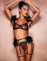 Сексуальный комплект белья для женщин с перьями и цепочками черного цвета Star Night размеры XS-S BRASIL