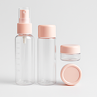 Дорожній набір флаконів і баночок для косметики 4 ємності в прозорій косметичці