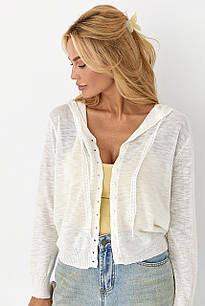 Легкий кардиган з капюшоном на ґудзиках - молочний цвет, ONE SIZE (є розміри)