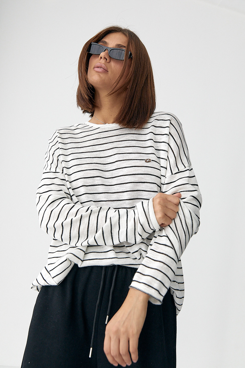 Легкий в'язаний джемпер у смужку - чорний цвет, ONE SIZE (є розміри), фото 1
