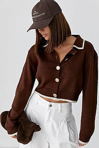 Короткий кардиган на ґудзиках із контрастною окантовкою - коричневий цвет, ONE SIZE (є розміри)
