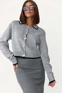 Короткий кардиган на ґудзиках із контрастною окантовкою - сірий цвет, ONE SIZE (є розміри)