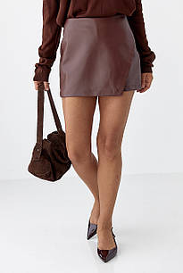 Спідниця-шорти з еко-шкіри - коричневий цвет, S (є розміри)