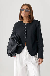 Укорочений жіночий жакет без коміра - чорний цвет, M (є розміри)