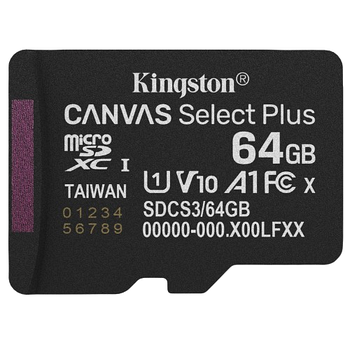 Карта пам'яті microSDXC (UHS-1) Kingston Canvas Select Plus Gen3 64Gb class 10 А1 (R-100MB/s)