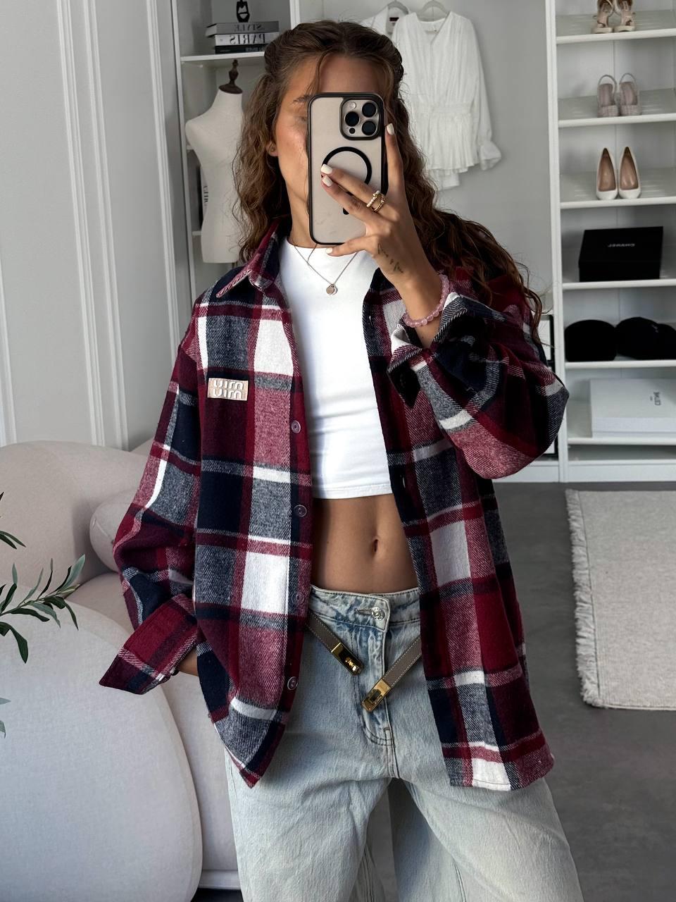 Жіноча тепла сорочка в клітинку, фото 1