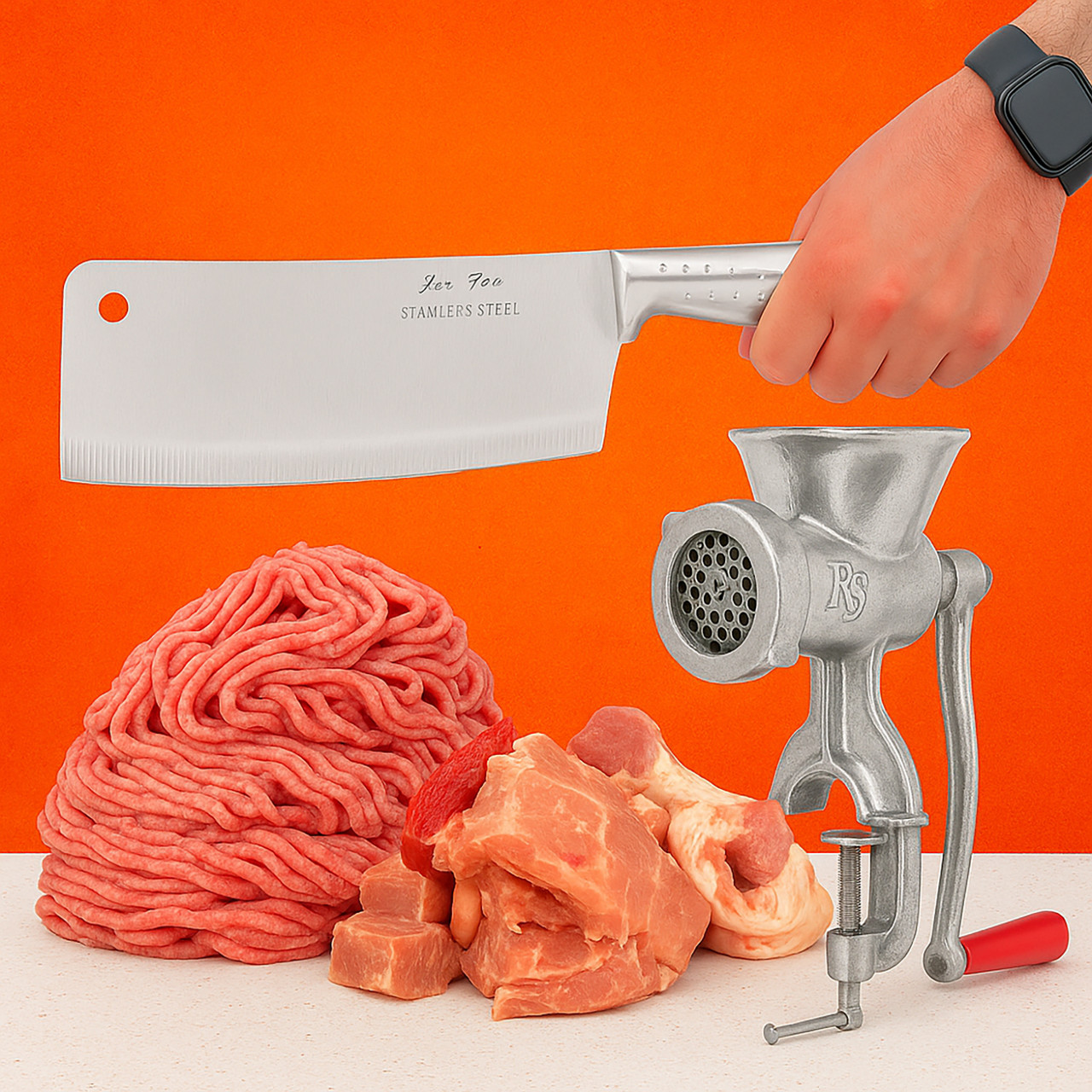 М'ясорубка ручна велика з насадкою для ковбас Харків RS-102 33 кг/год з тесаком для м'яса