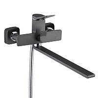 Змішувач для ванни Qtap Presto з довгим поворотним виливом (з душовим гарнітуром) QTPRE2601GRP45583 Graphite