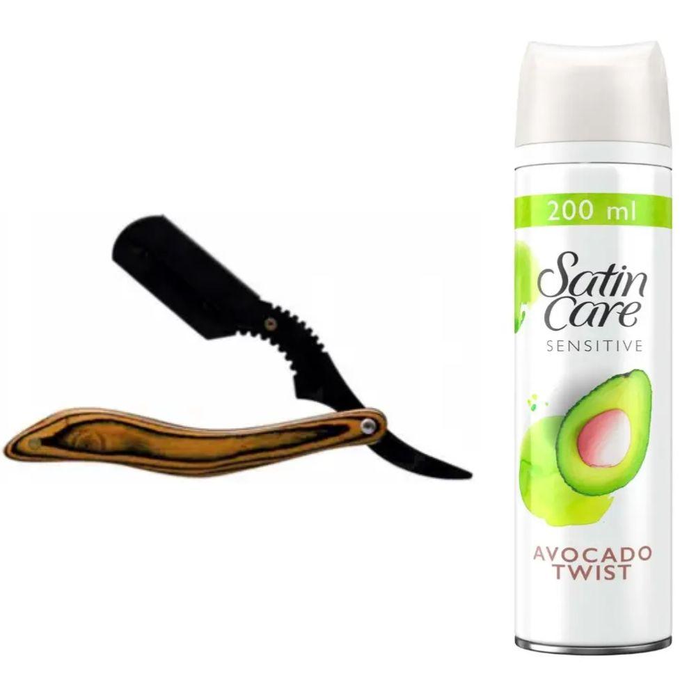 Небезпечна бритва/шавета розкладна Straight Razor + гель для гоління Gillette Satin Care Gel Avocado 200 мл, фото 1