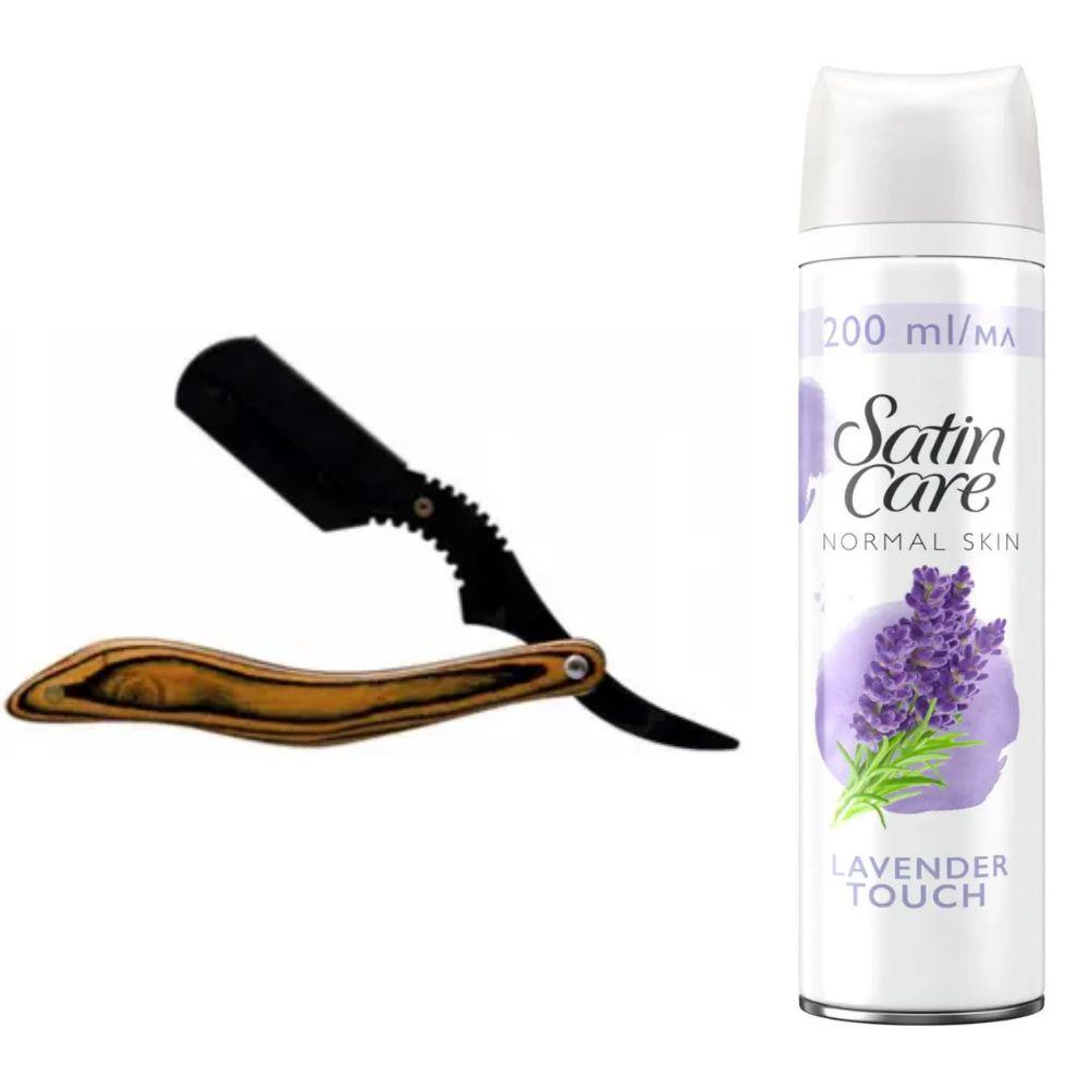 Небезпечна бритва/шавета розкладна Straight Razor + гель для гоління Gillette Satin Care Gel Lavender 200 мл, фото 1