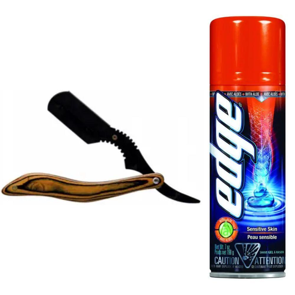 Небезпечна бритва/шавета розкладна Straight Razor + гель для гоління Wilkinson Sword EDGE Sensitive, фото 1