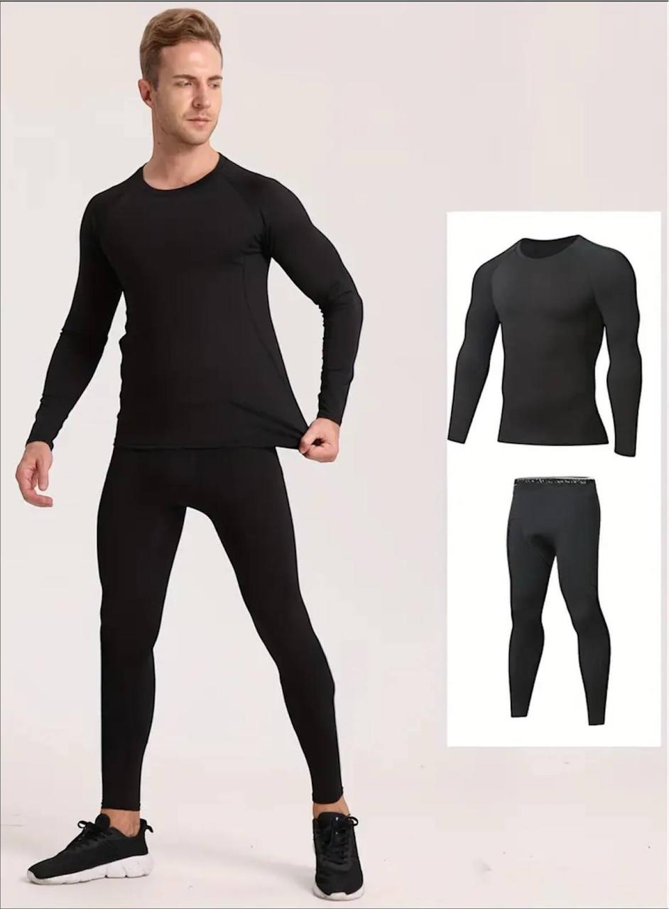 Чоловіча зимова термобілизна чорна до -25, на байці, повсякденний теплий термокомплект розміри від S до 3XL, фото 1