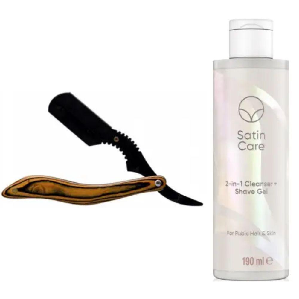 Небезпечна бритва/шавета розкладна Straight Razor + гель для гоління Gillette Venus Venus Satin Care 2 в 1, фото 1