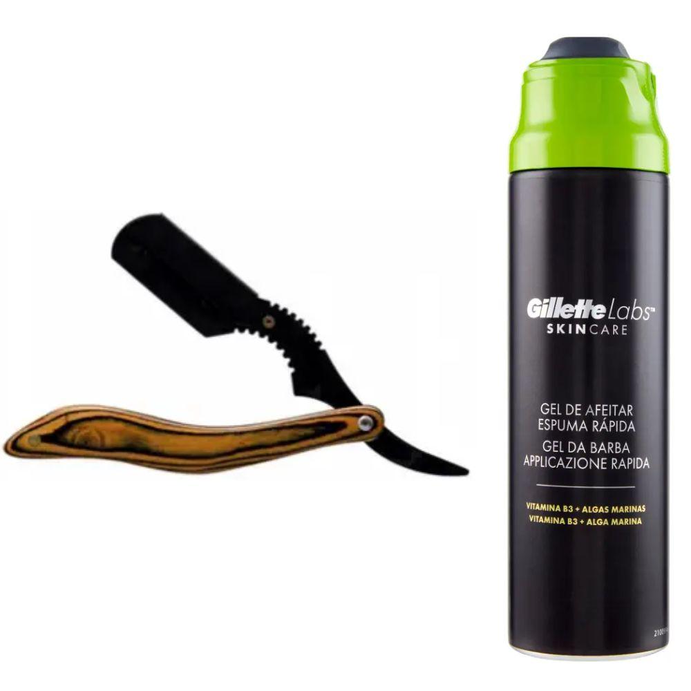 Небезпечна бритва/шавета розкладна Straight Razor + гель для гоління Gillette Labs Gel 198 мл, фото 1