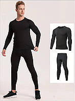 Чоловіча зимова термобілизна чорна до -25, на байці, повсякденний теплий термокомплект розміри від S до 3XL