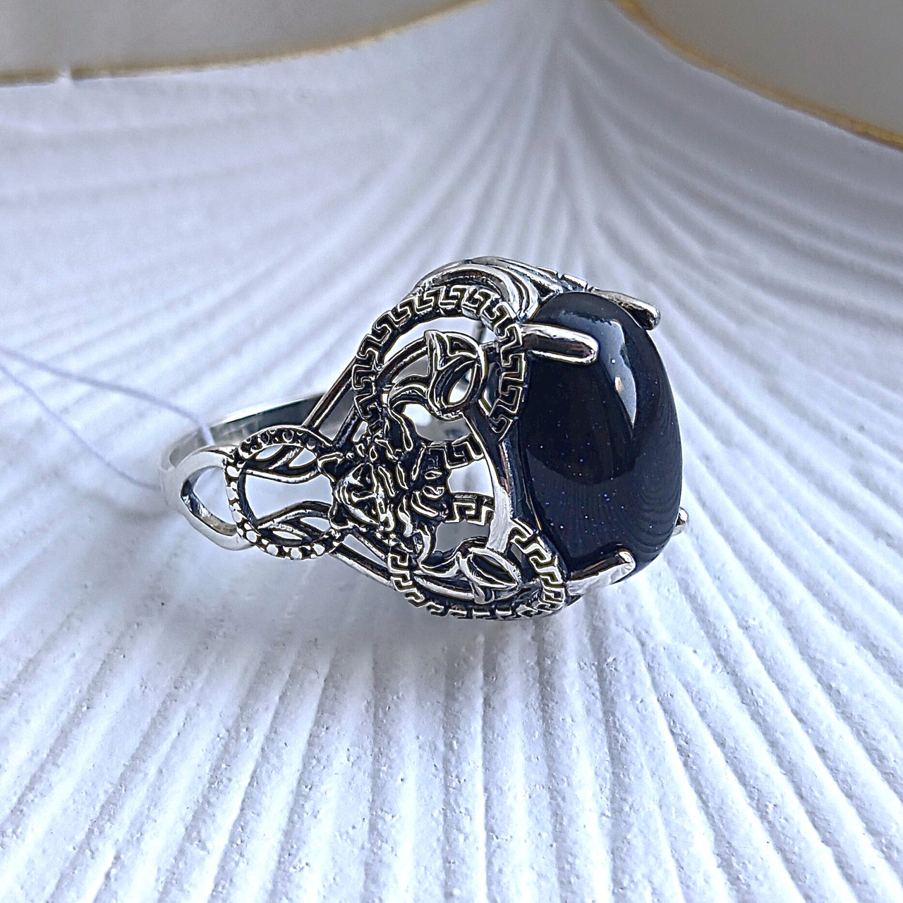 Велике срібне кільце авантюрин, фото 1