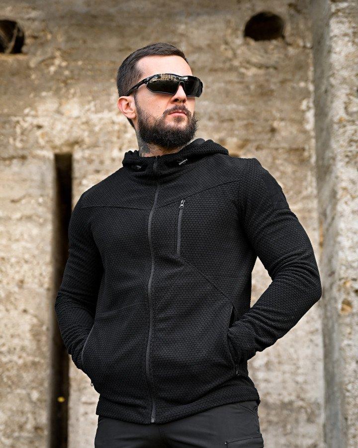 Тактична флісова кофта Honeycomb Чорна — військова флісовка, тактична кофта, армійський одяг