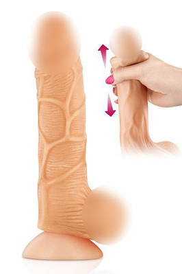 Фалоімітатор 15,5 см/4,5 см суперреалістичний з рухомою крайньою плоттю Real Body-Real Brad з кібершкіри на присоску Talla