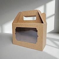 Коробка для подарунків з ручкою та вікном (190х130х90мм.) крафт