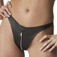 Женские кожаные стринги с молнией для БДСМ черного цвета Bdsm4u Talla Shop