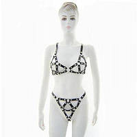 Женское БДСМ кожаное белье черное с металлическими кольцами Bdsm4u Talla Shop